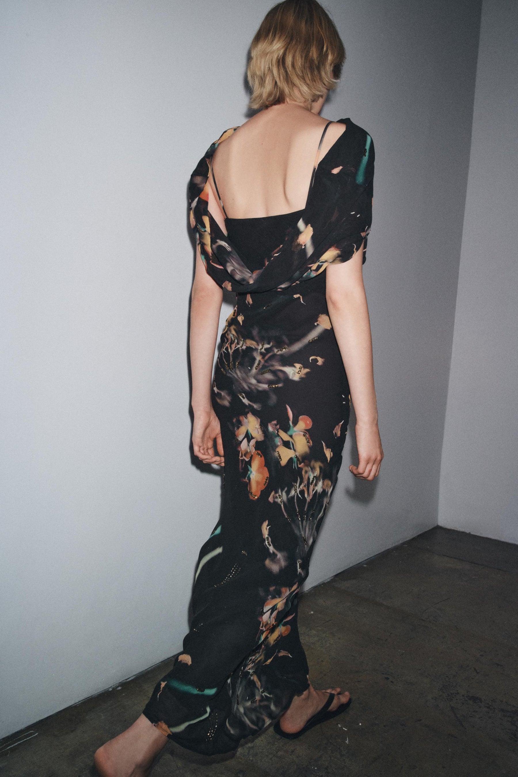 BEADED PRINTED DRESS