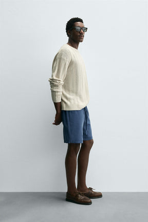 LYOCELL-COTTON RELAXED FIT BERMUDA SHORTS - Image 4