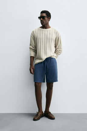 LYOCELL-COTTON RELAXED FIT BERMUDA SHORTS - Image 1