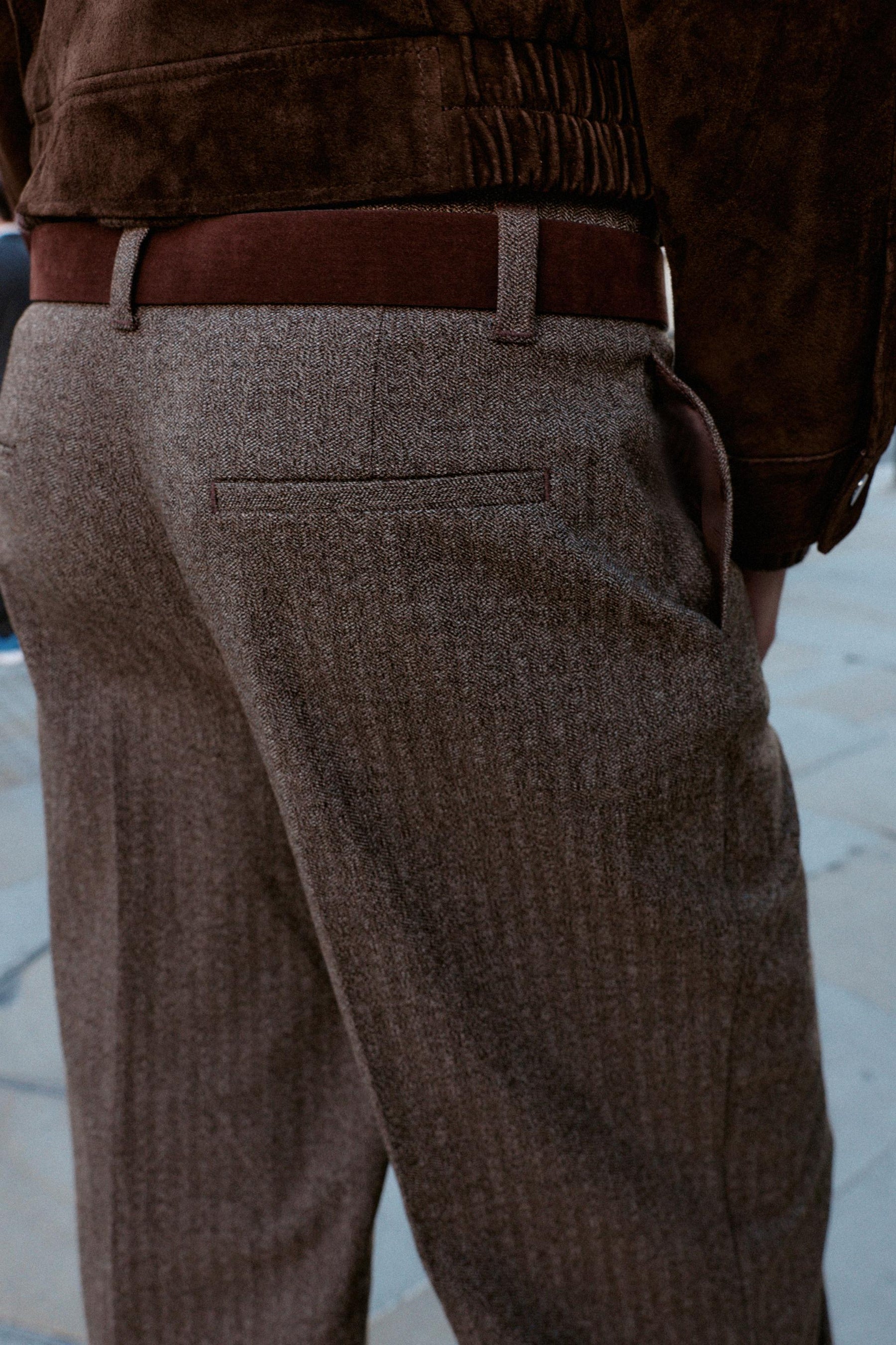 Herringbone Trousers with Belt