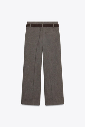 Herringbone Trousers with Belt