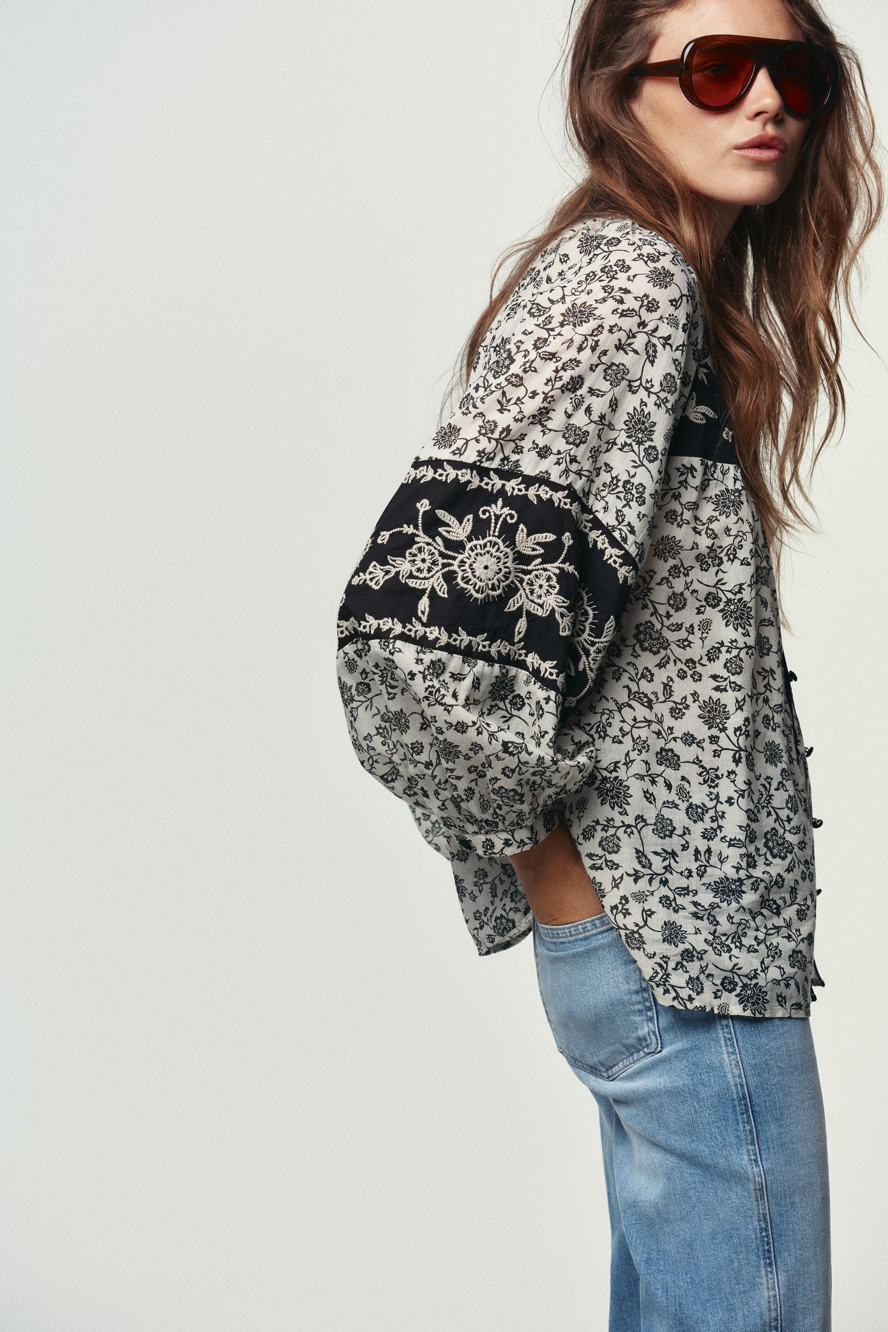 Floral Embroidered Beaded Blouse
