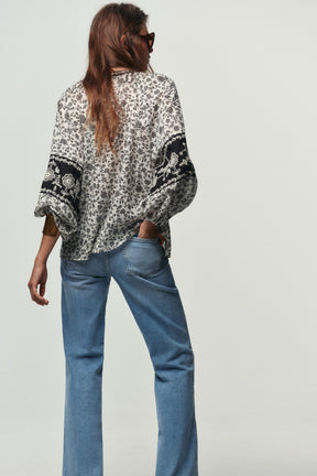 Floral Embroidered Beaded Blouse