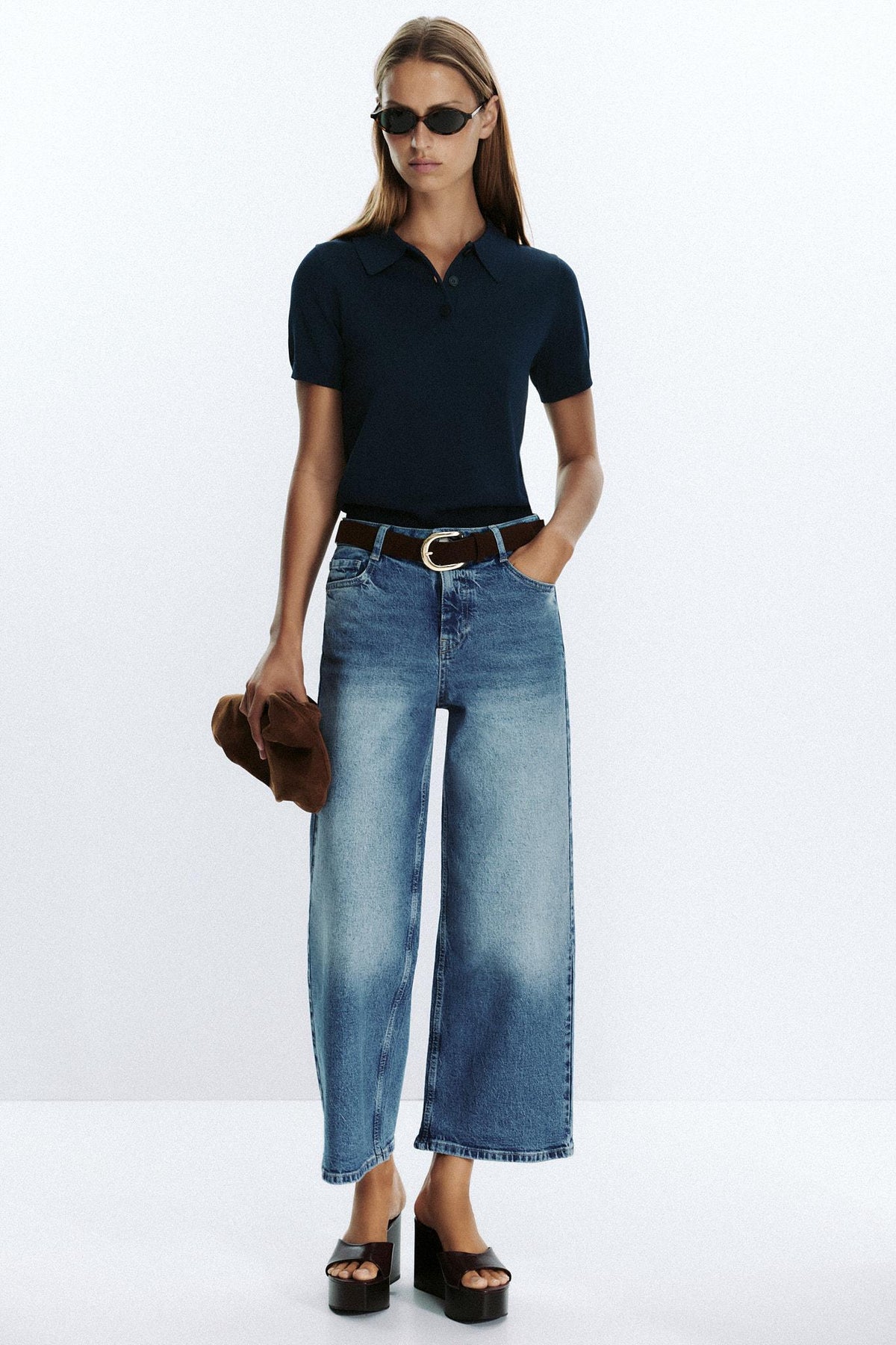 High-waist belted culottes