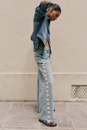 Wide-Leg Jeans with Crochet
