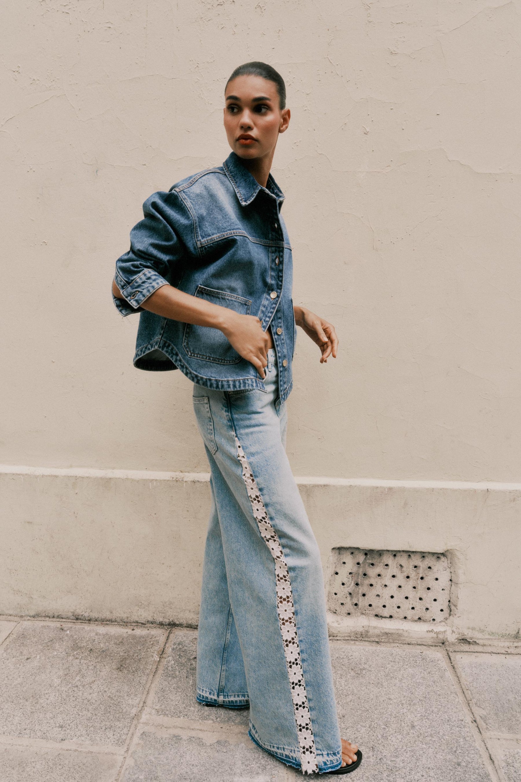 Wide-Leg Jeans with Crochet