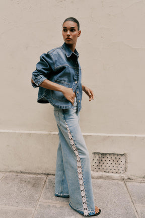 Wide-Leg Jeans with Crochet