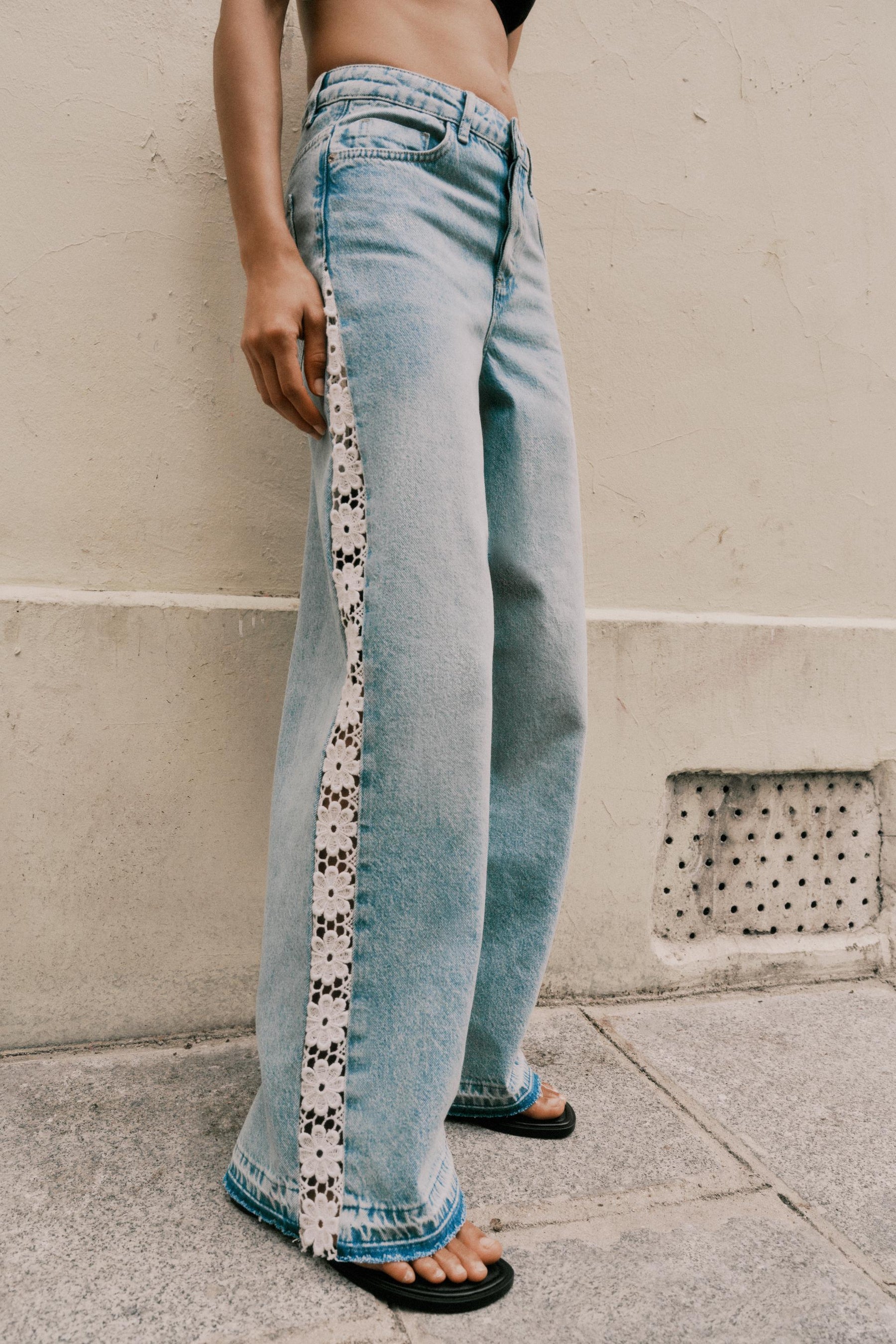 Wide-Leg Jeans with Crochet