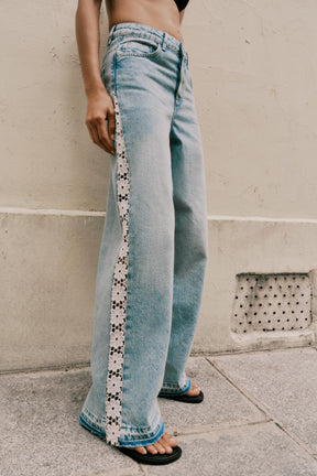 Wide-Leg Jeans with Crochet
