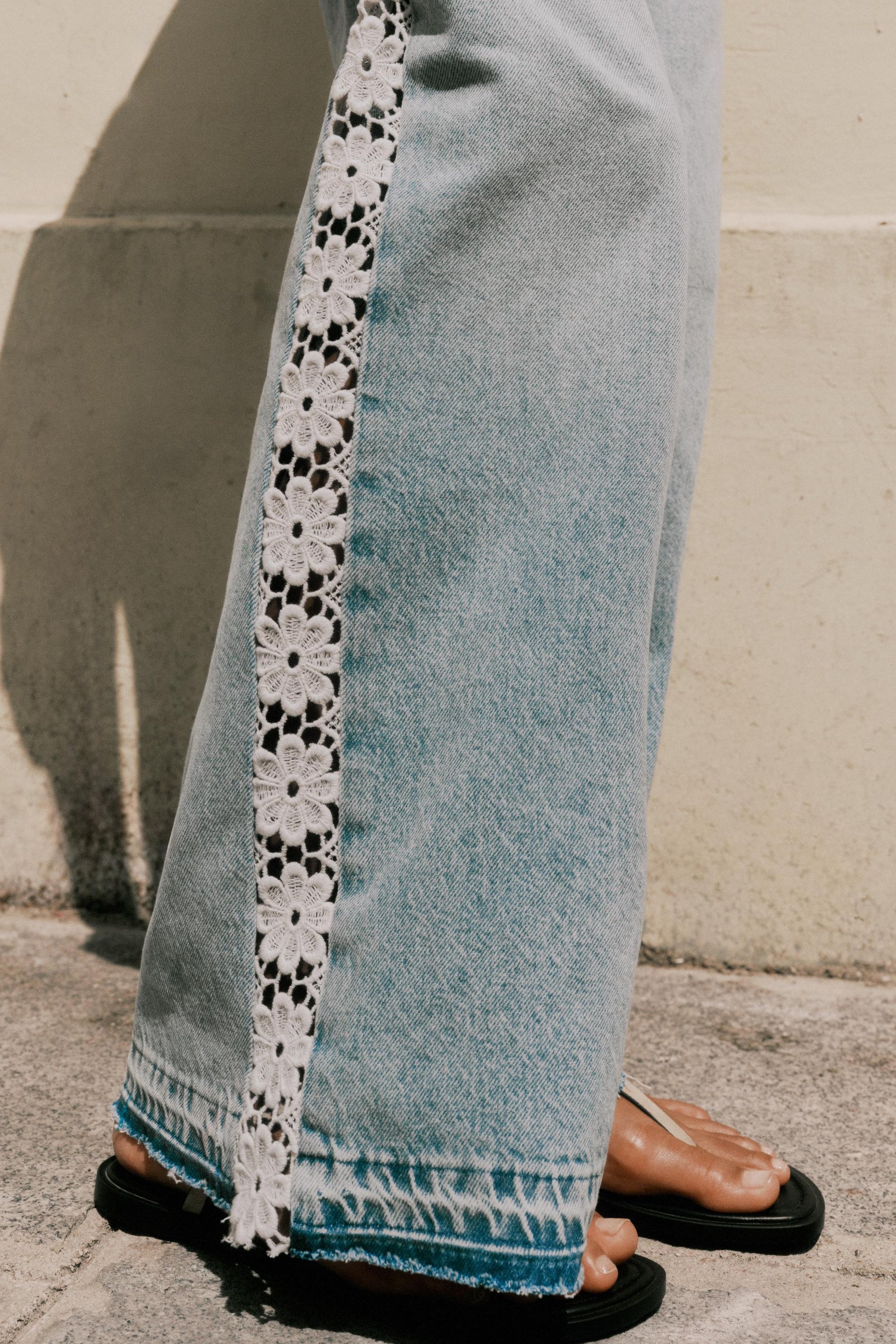 Wide-Leg Jeans with Crochet