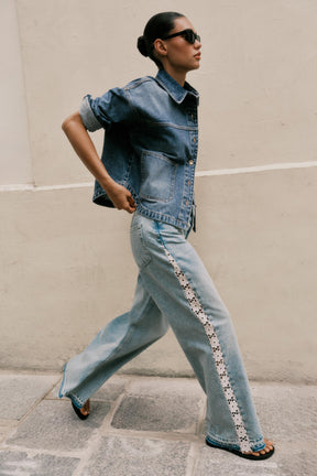 Wide-Leg Jeans with Crochet