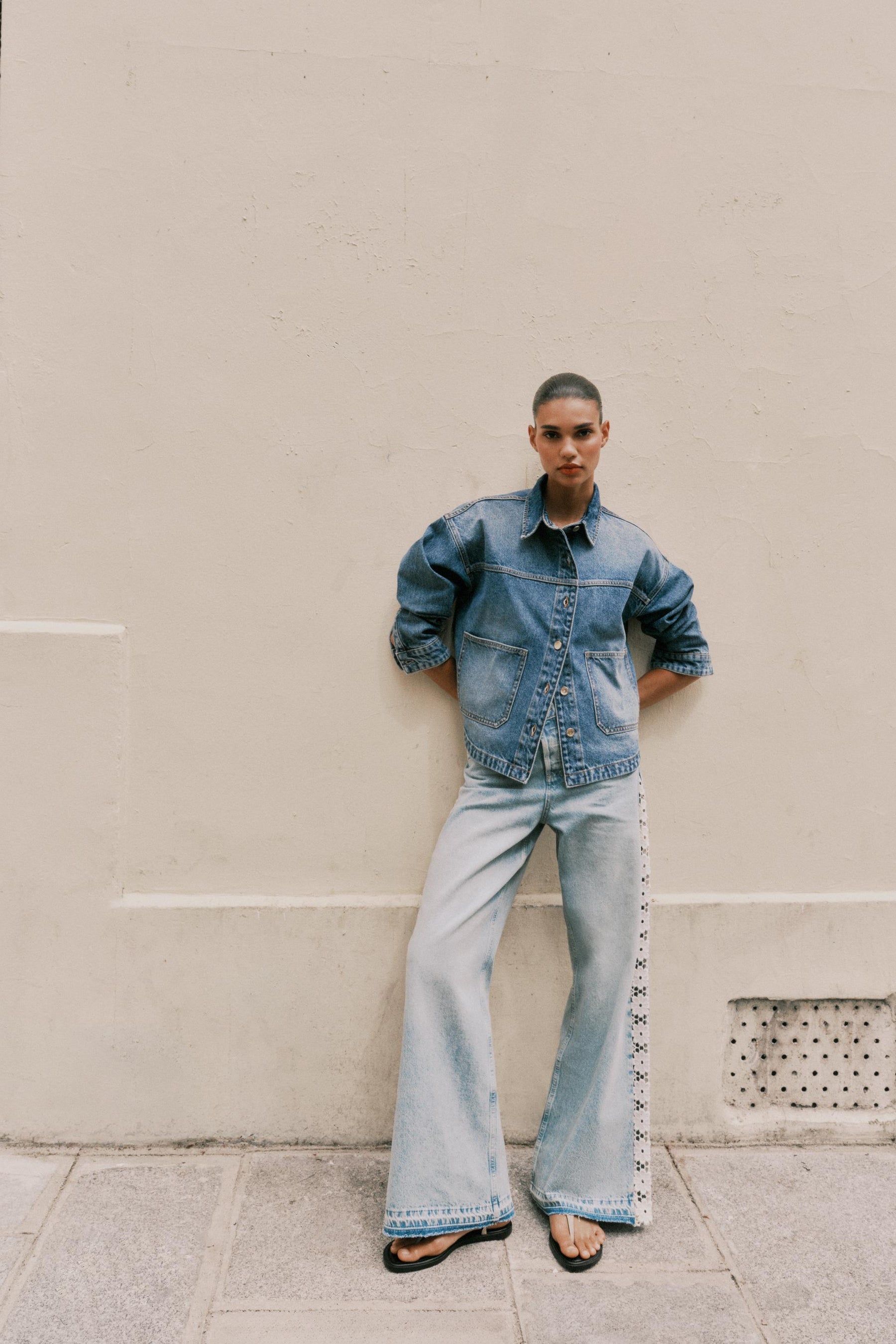 Wide-Leg Jeans with Crochet