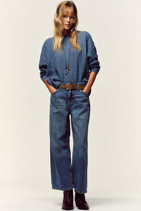 Wide-Leg Cropped High-Waist Jeans