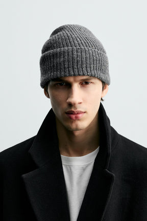 TEXTURED KNIT HAT WITH BOBBLE DETAIL - Image 1