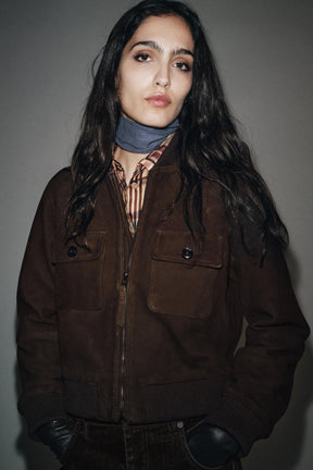 Suede Leather Bomber Jacket