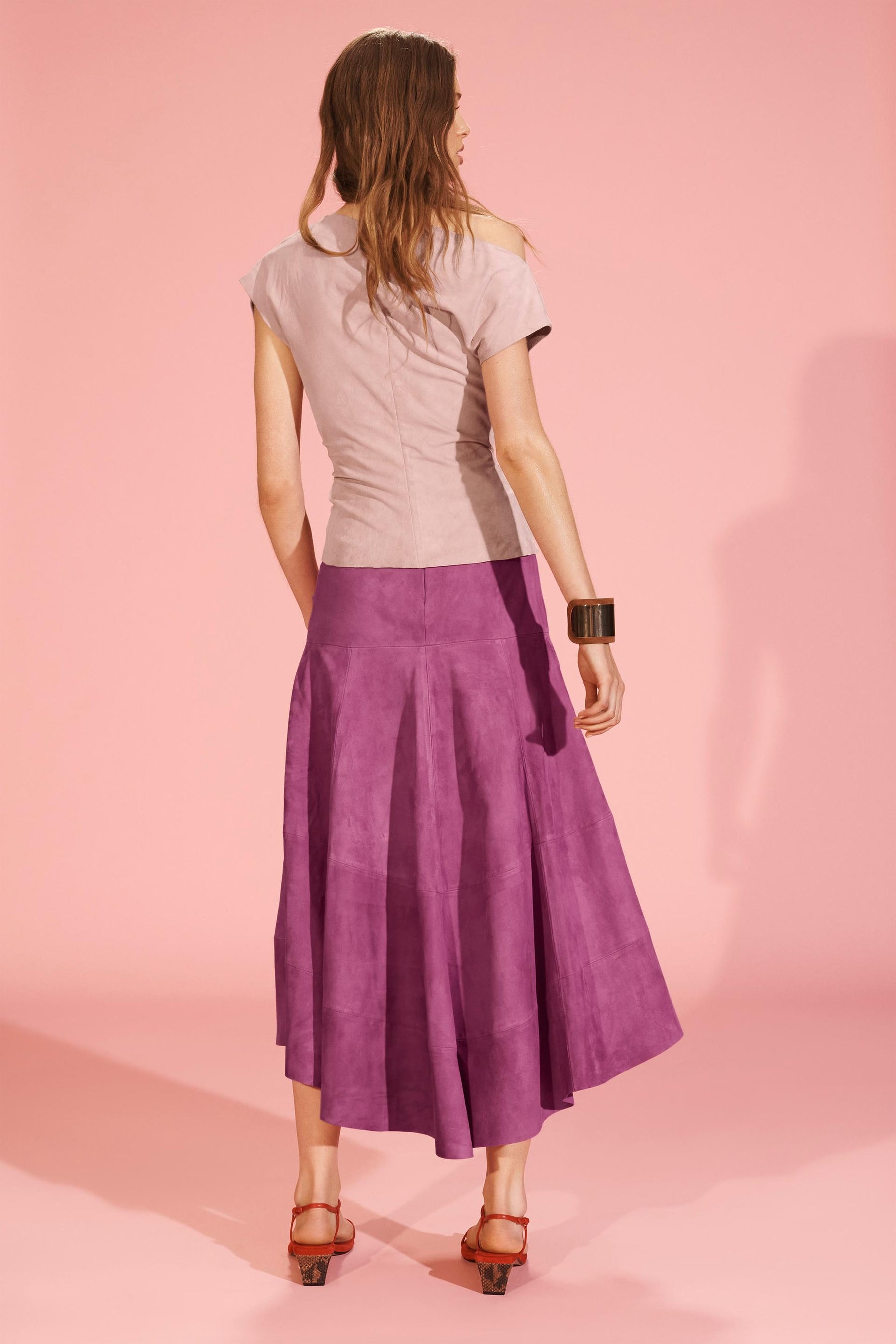 Suede Leather Midi Skirt