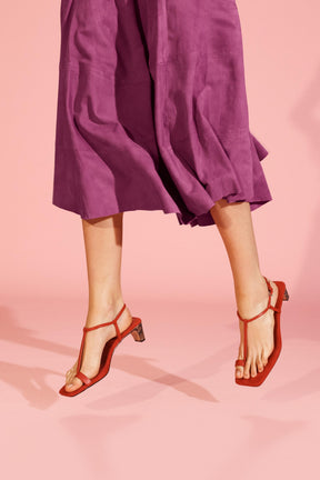 Suede Leather Midi Skirt