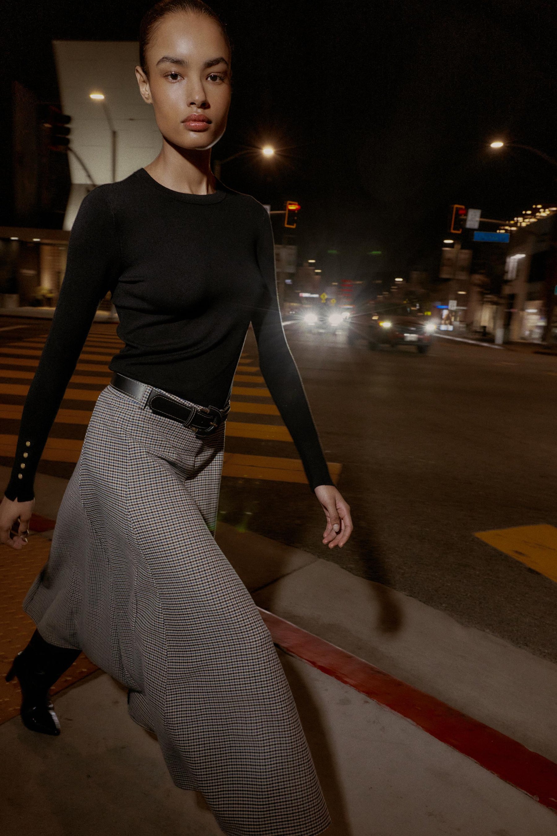 CHECKED MIDI SKIRT