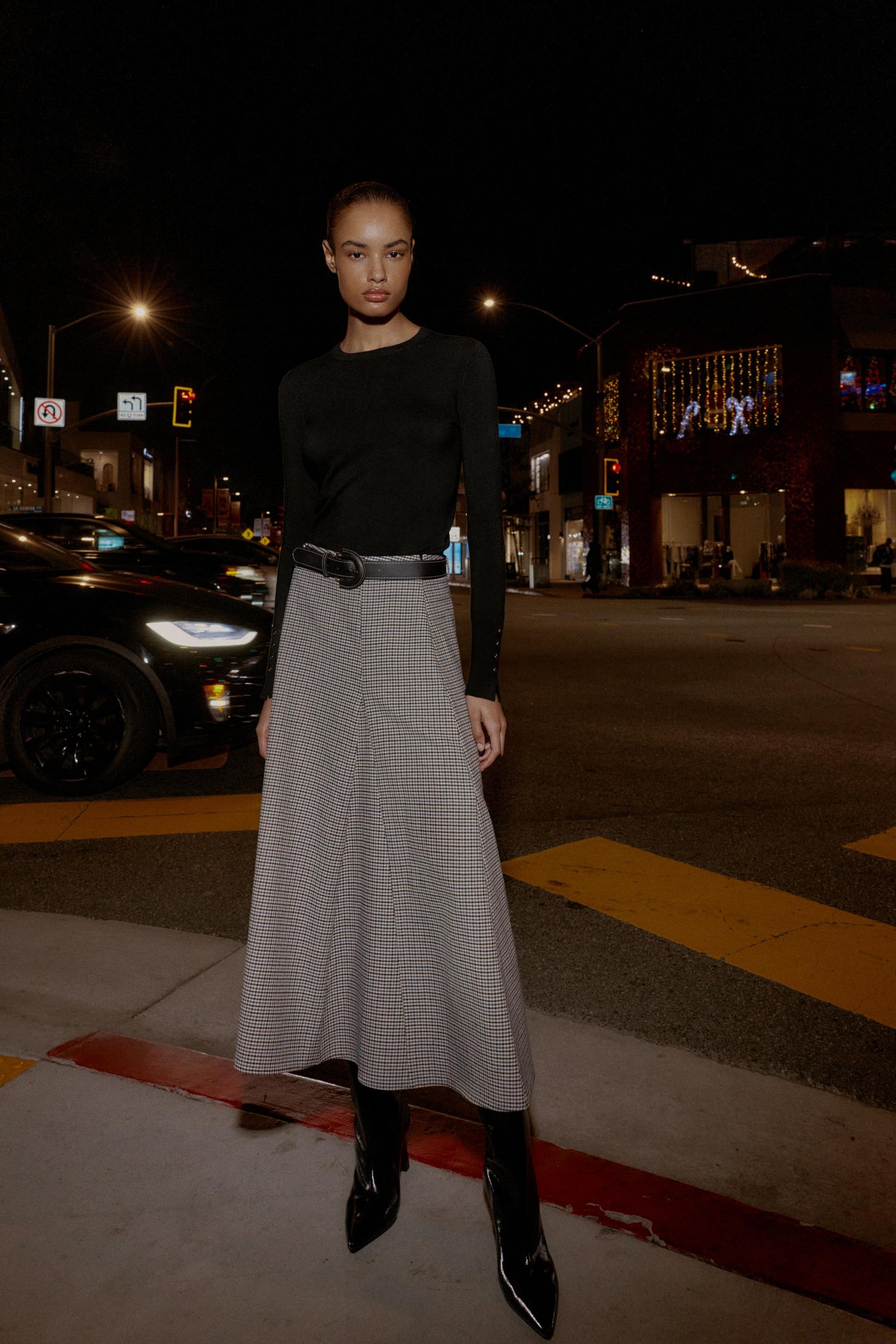 CHECKED MIDI SKIRT