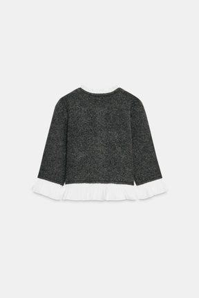 Kontrastfarbene Popeline-Strickjacke