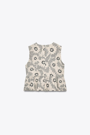 FLORAL TEXTURED PEPLUM TOP