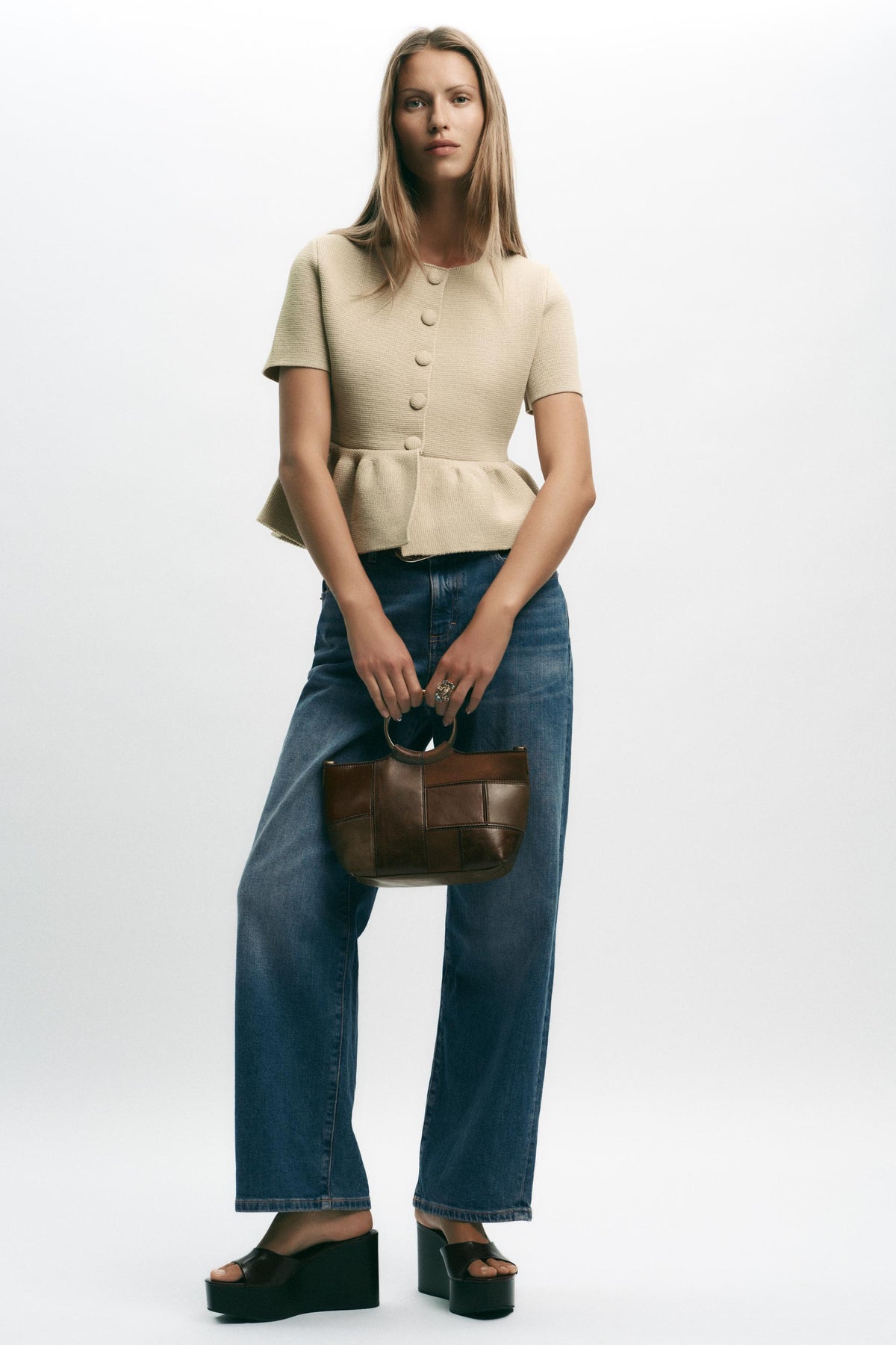 SHORT SLEEVE PEPLUM CARDIGAN - Image 1