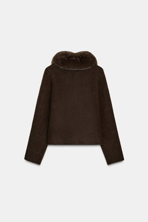 Strickjacke mit Kragen aus Kunstpelz