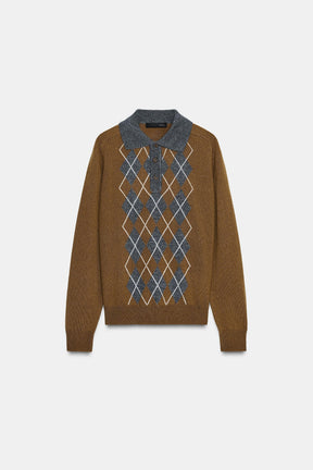 Argyle Knit Polo Shirt