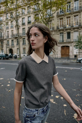 Lace-Trimmed Short Sleeve Shirt