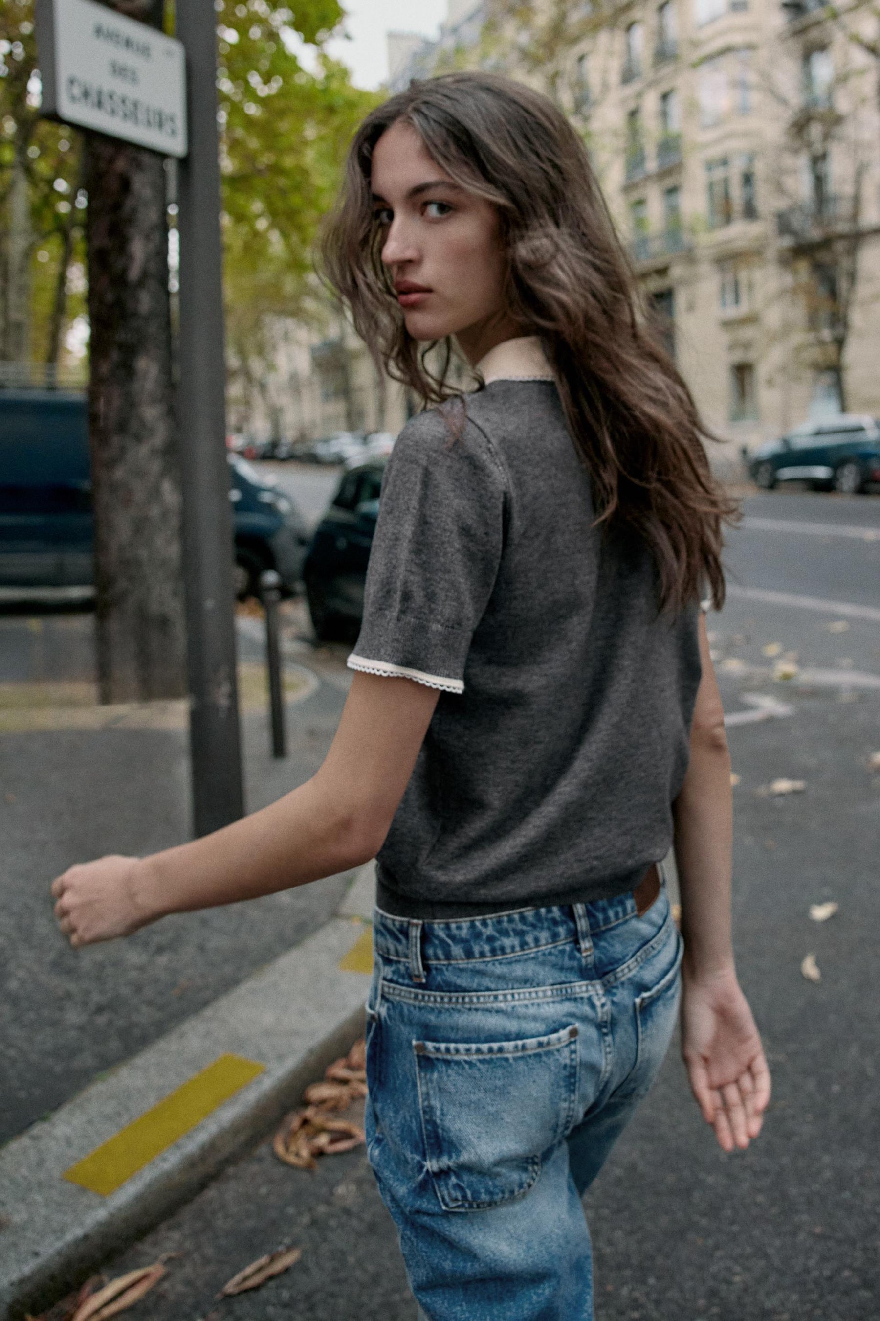 Lace-Trimmed Short Sleeve Shirt