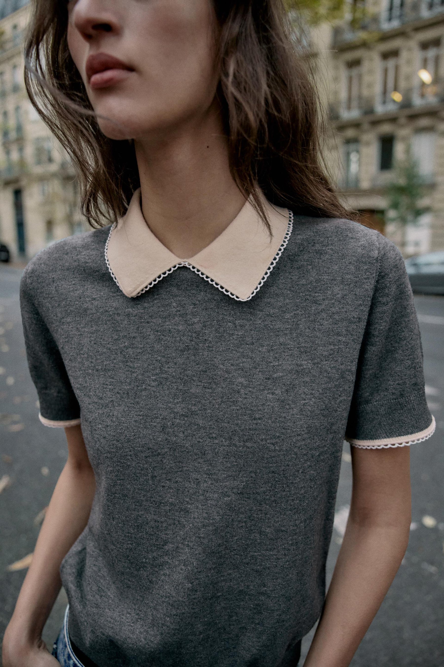 Lace-Trimmed Short Sleeve Shirt