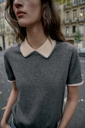 LACE-TRIMMED POLO SHIRT