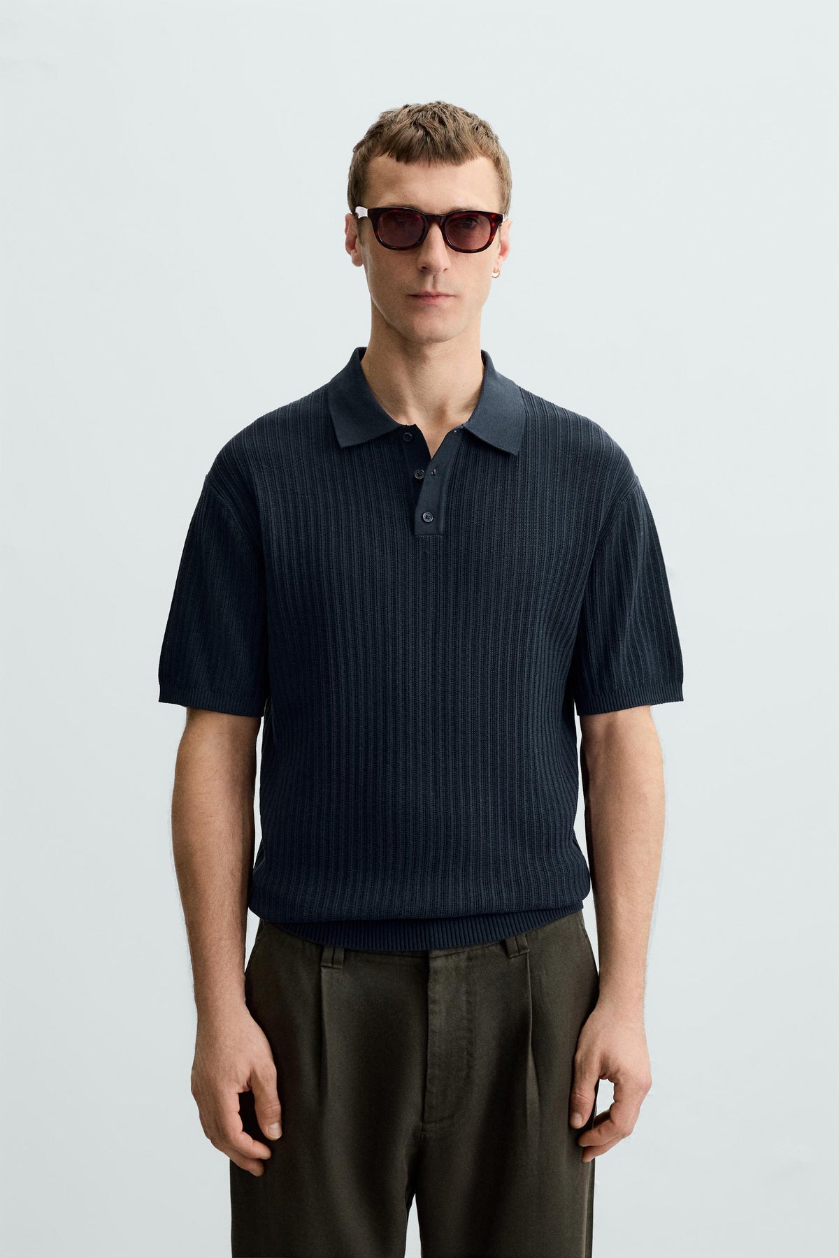 VERTICAL TEXTURED KNIT POLO SHIRT - Image 2