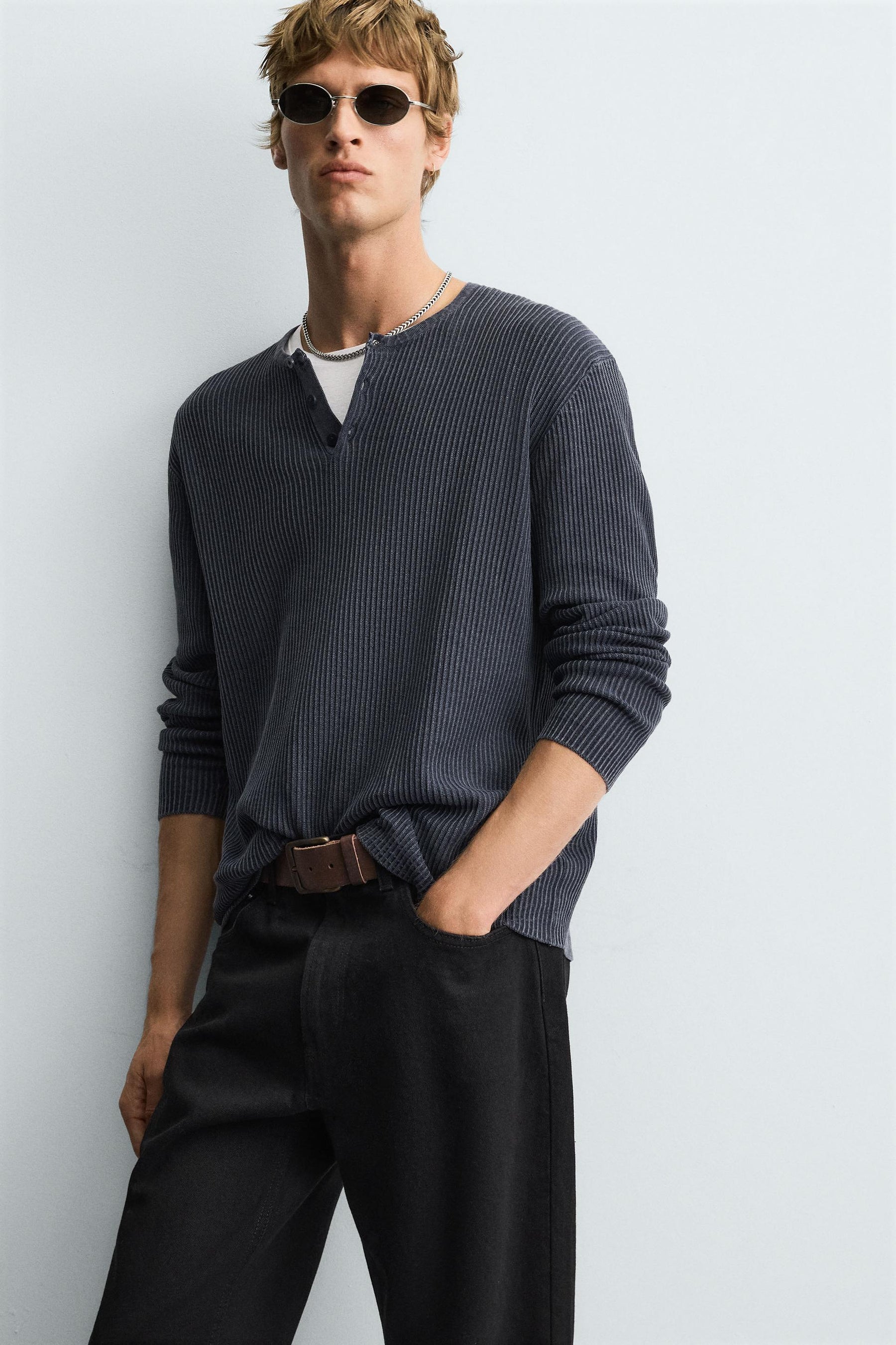WASHED GRANDAD COLLAR JUMPER - Image 6