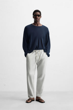COTTON-LINEN RELAXED FIT TROUSERS - Image 1
