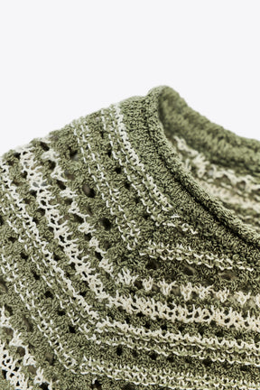 STRIPED TEXTURED KNIT SHORT SLEEVE JUMPER - Image 3