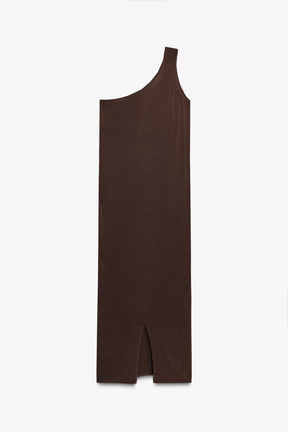 ASYMMETRIC KNIT MIDI DRESS WITH TRIM - Image 5