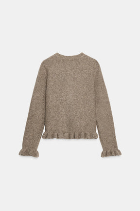Strickjacke mit Rüschenbesatz