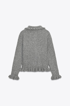 Strickjacke mit Rüschenbesatz