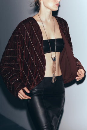 QUILTED VELVET KIMONO WITH BEADS - Image 3