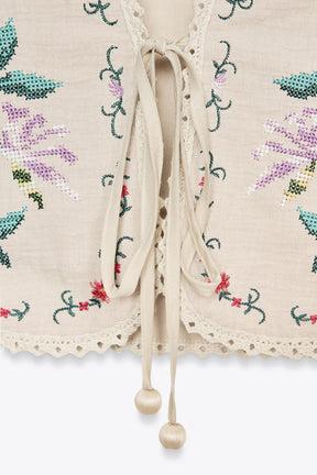 FLORAL EMBROIDERED COTTON WAISTCOAT - Image 3