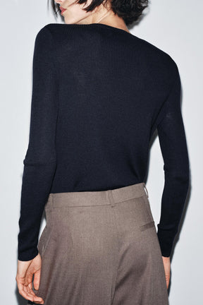 100% WOOL RIBBED CARDIGAN - Image 2