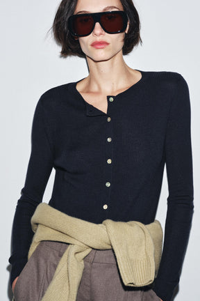 100% WOOL RIBBED CARDIGAN - Image 1