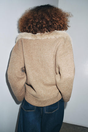 100% WOOL FAUX FUR LAPEL JACKET - Image 3