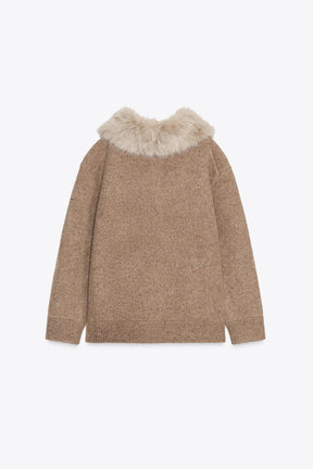 100% WOOL FAUX FUR LAPEL JACKET - Image 5