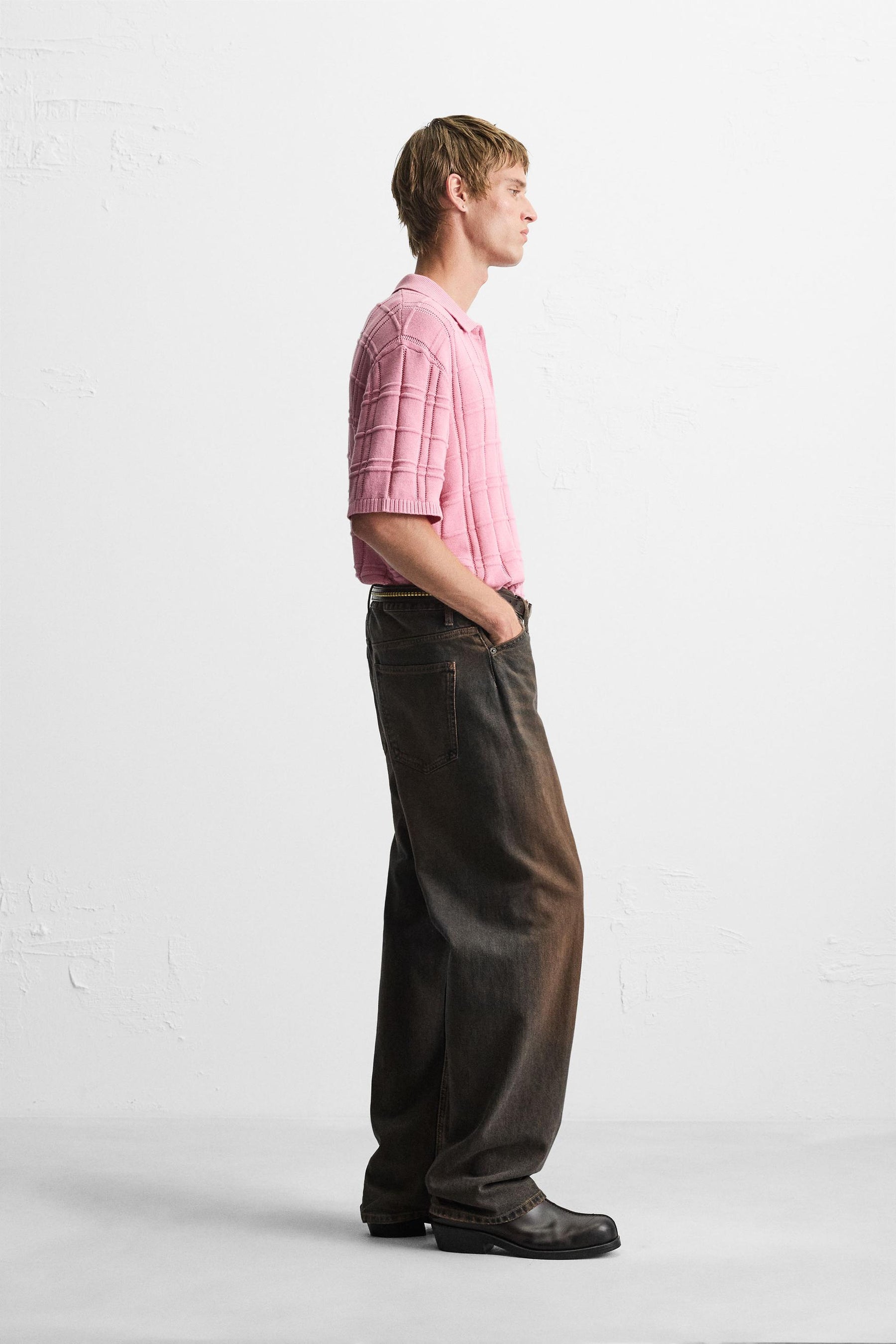 CHECKERED JACQUARD KNIT POLO SHIRT - Image 4