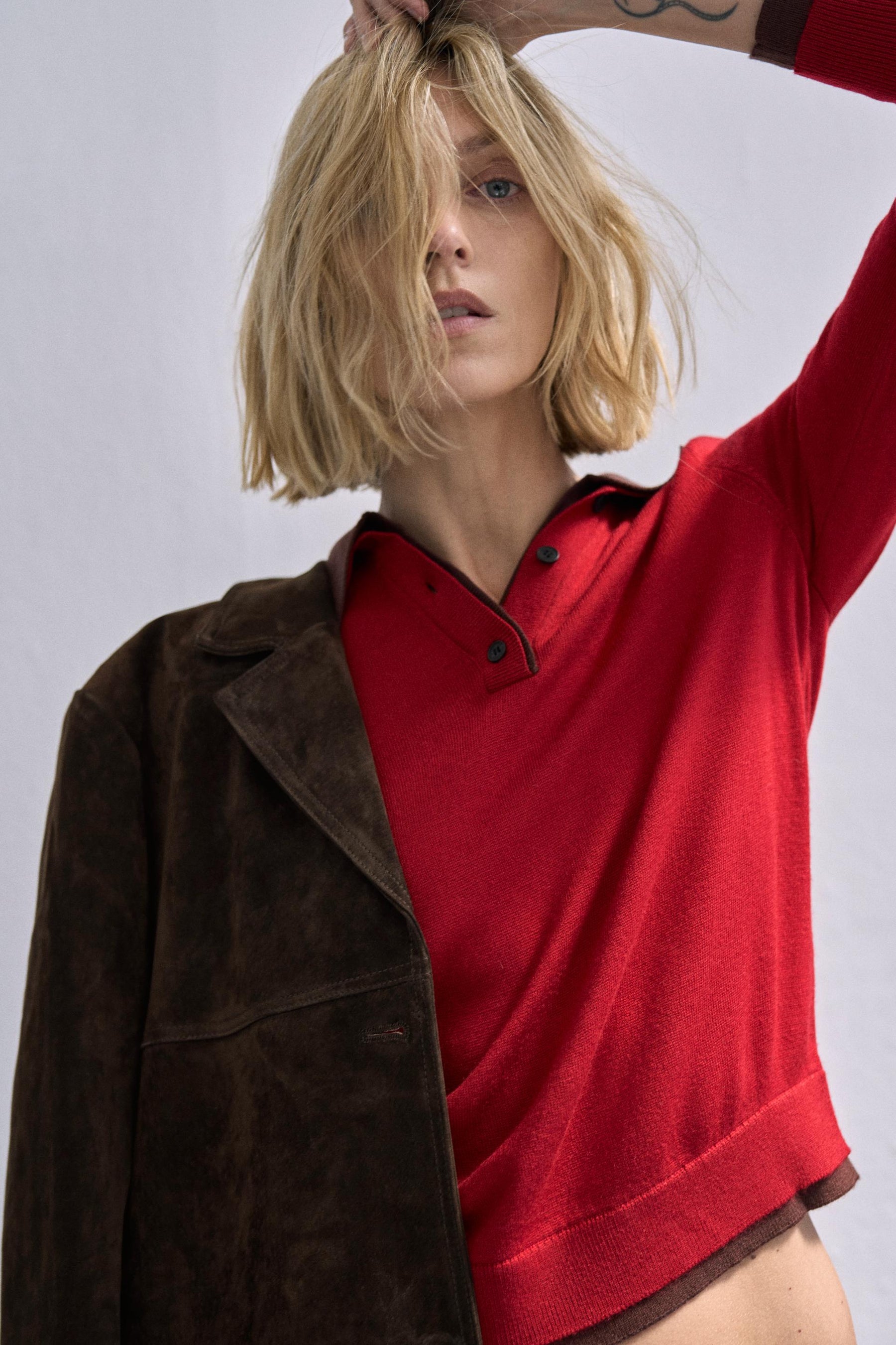 CONTRAST KNIT SHIRT