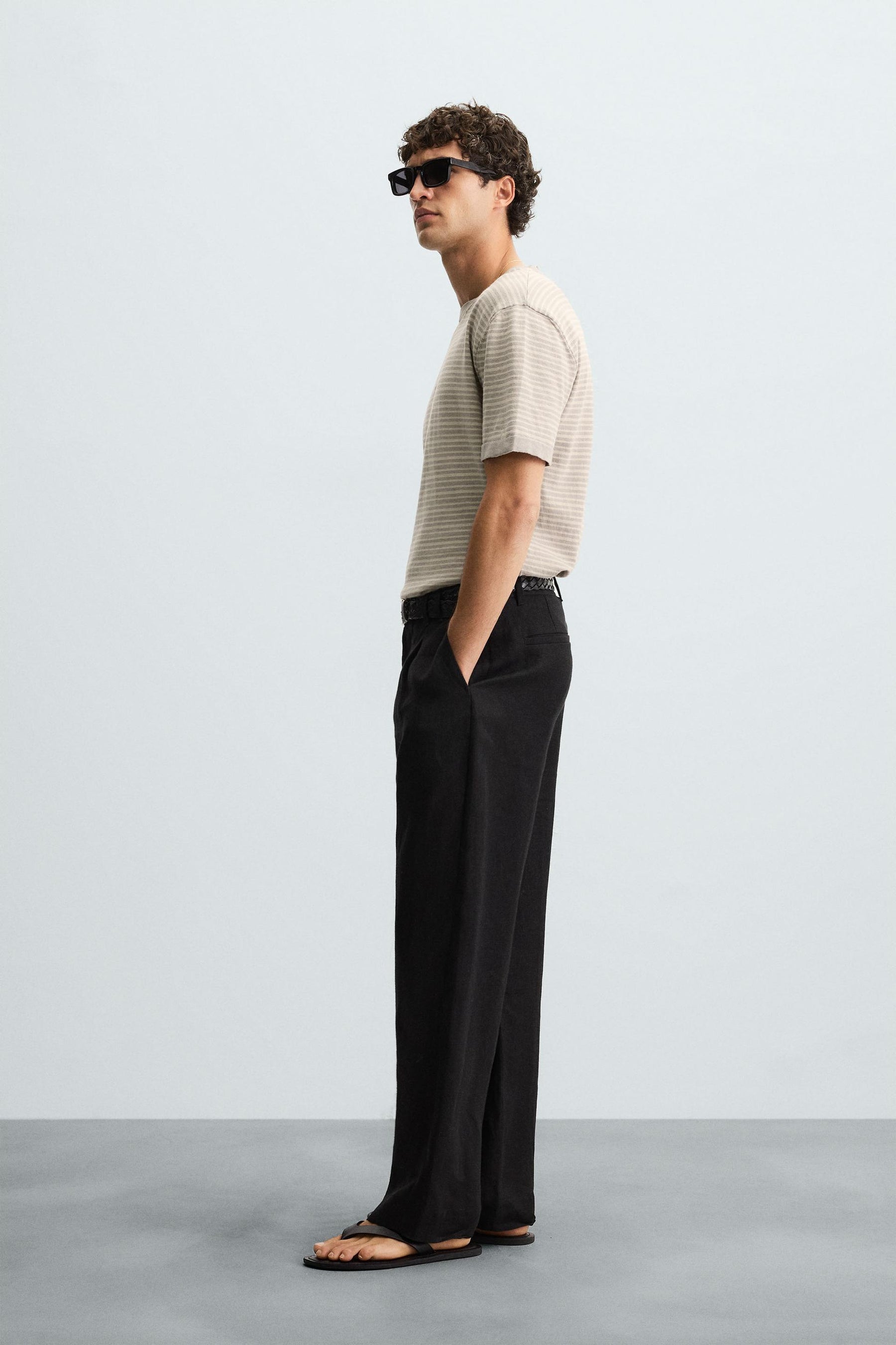 STRIPED COTTON - LINEN KNIT T-SHIRT - Image 4