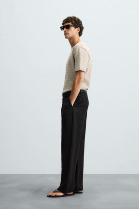 STRIPED COTTON - LINEN KNIT T-SHIRT - Image 4