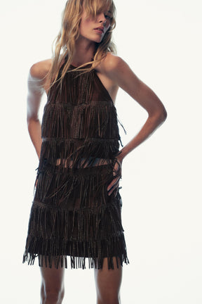 FRINGED SUEDE SKIRT